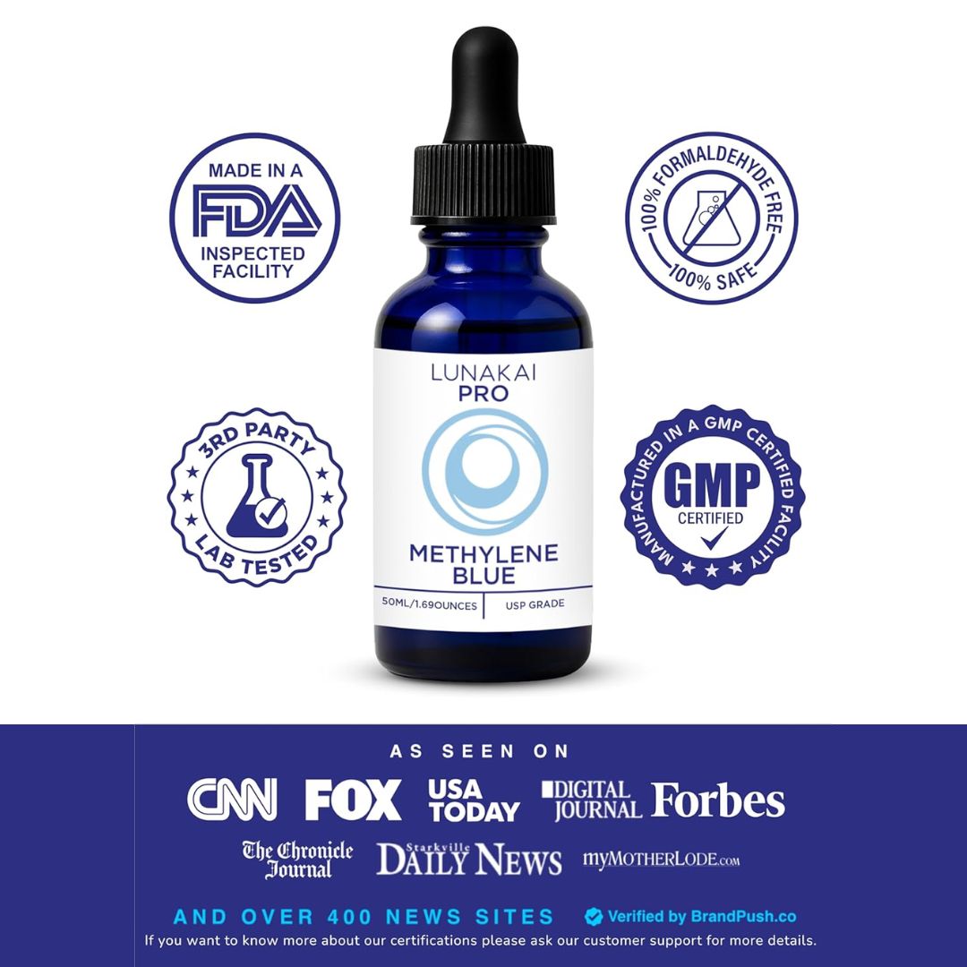 Lunakai PRO Methylene Blue 99.99% Pure – 1% USP Grade Cognitive Drops