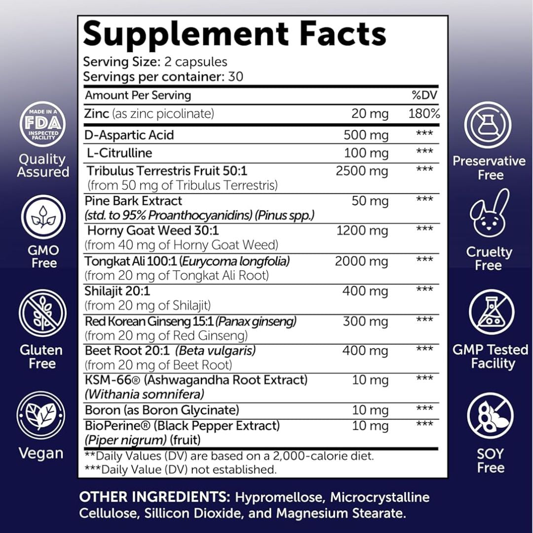 Natural Testosterone Booster for Men – 60 Capsules