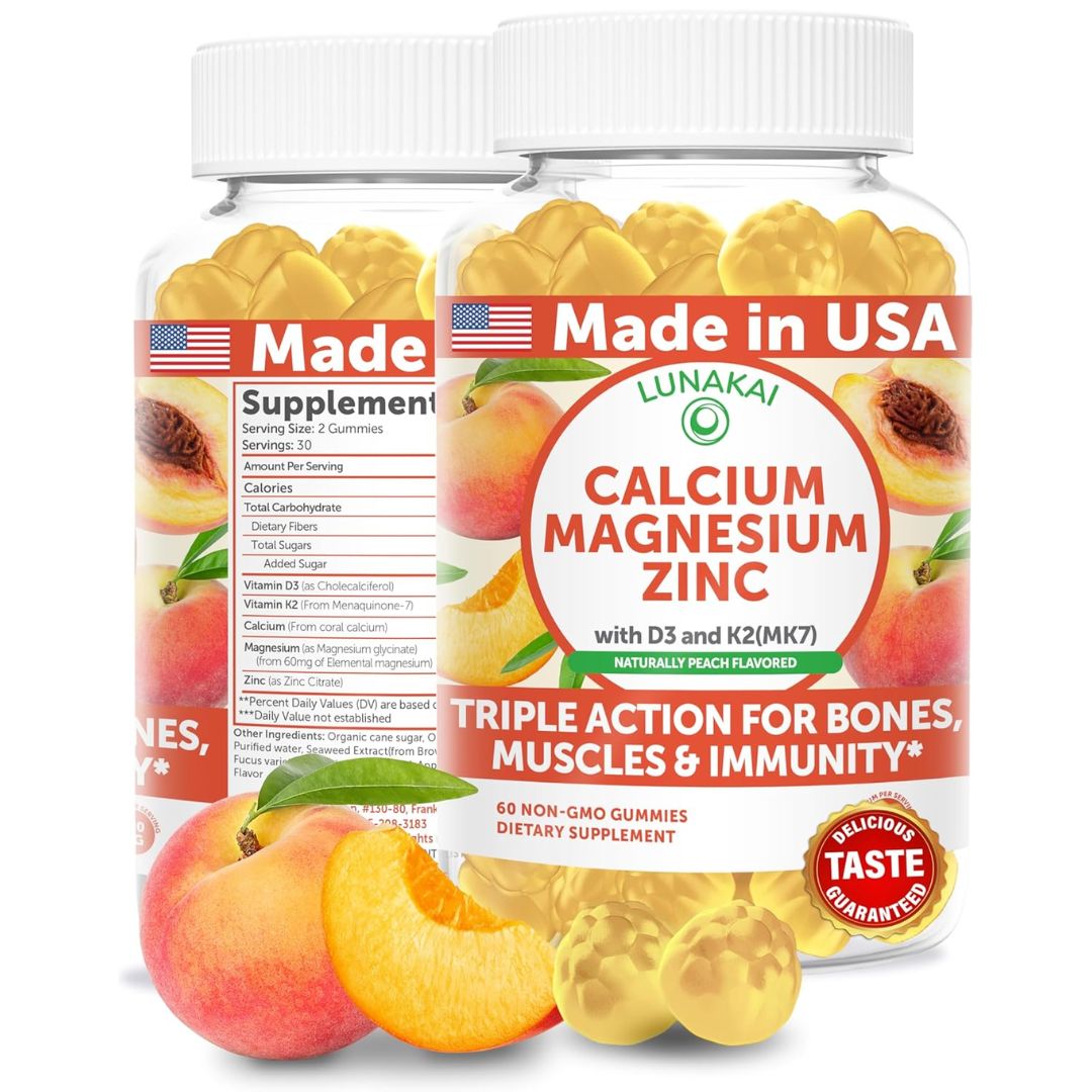 Calcium Magnesium Zinc Gummies with D3 & K2 – 60ct