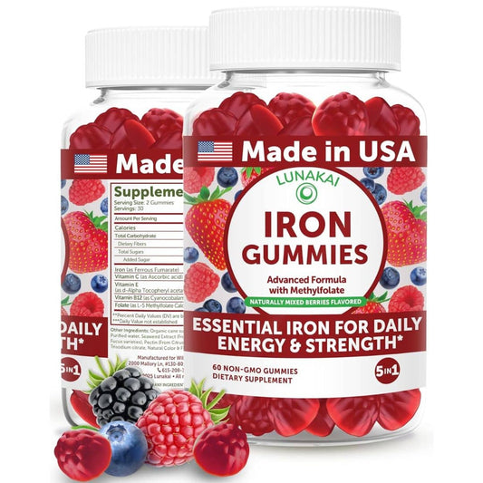 Iron Gummies – 100% Daily Value with Vitamin C, B12 & Methylfolate