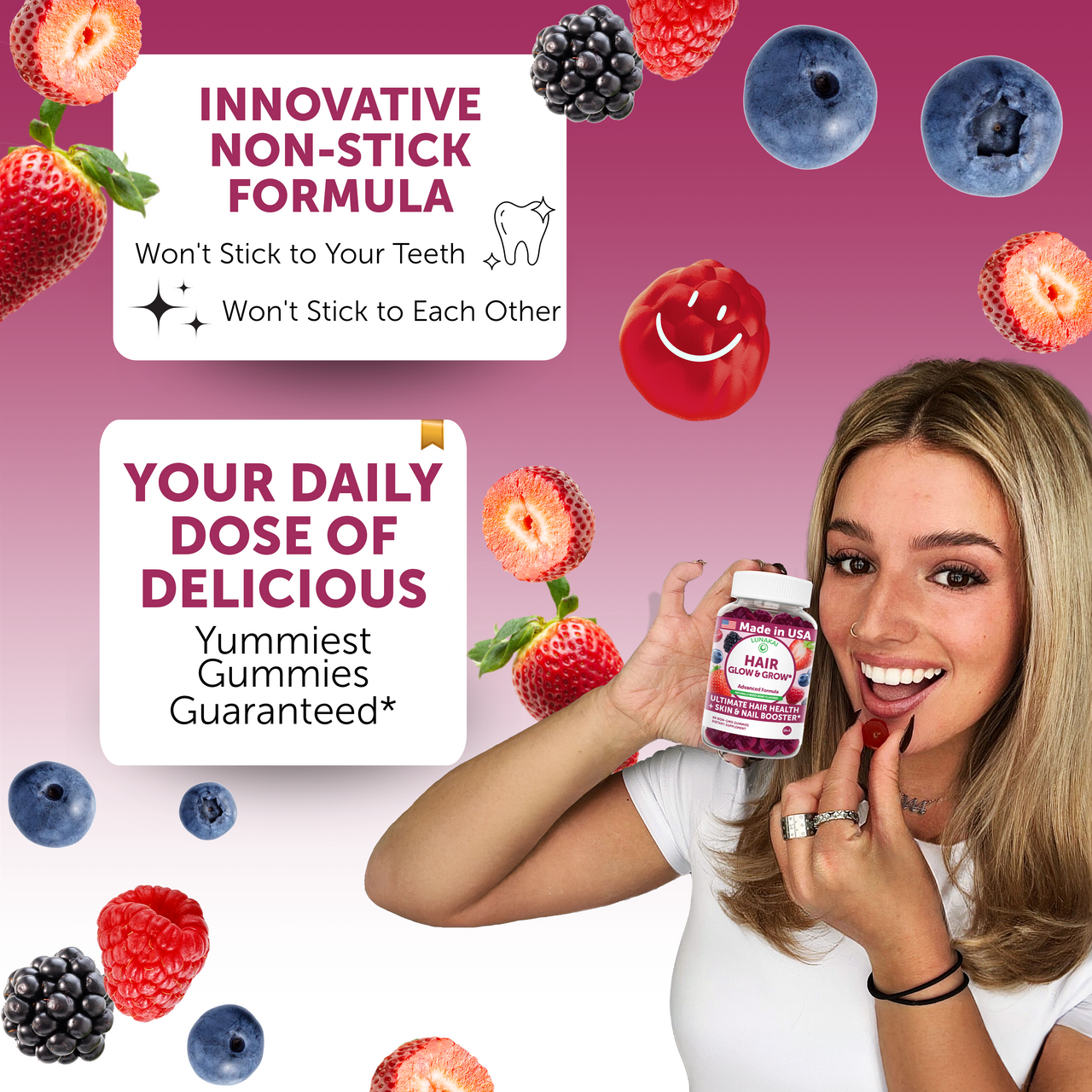 Hair Growth Gummies for Women – Biotin + Collagen, 60ct