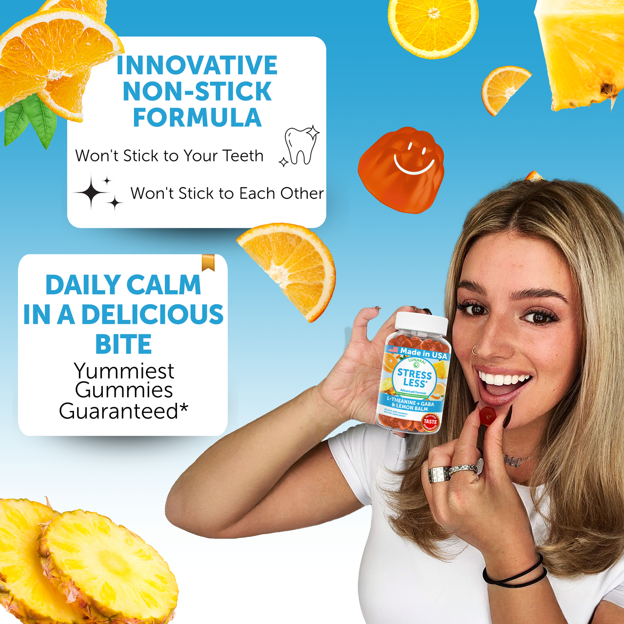 Calm & Stress Relief Gummies – GABA & L‑Theanine, 60ct