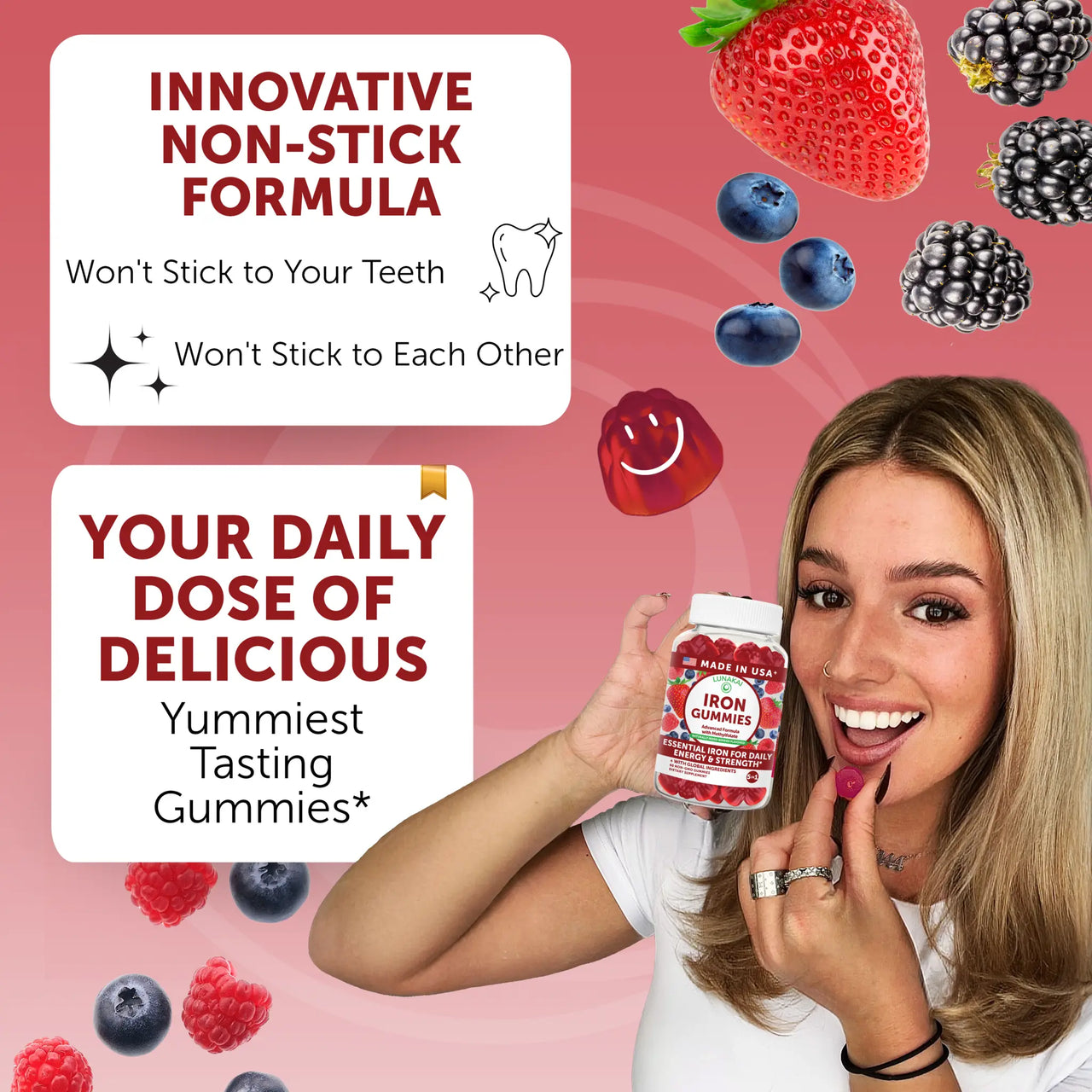 Iron Gummies – 100% Daily Value with Vitamin C, B12 & Methylfolate