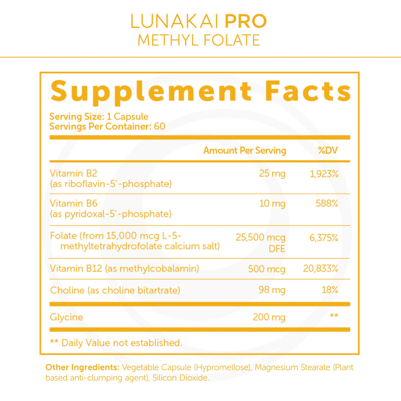 Lunakai PRO L-Methylfolate+ Capsules - 15mg 5-MTHF