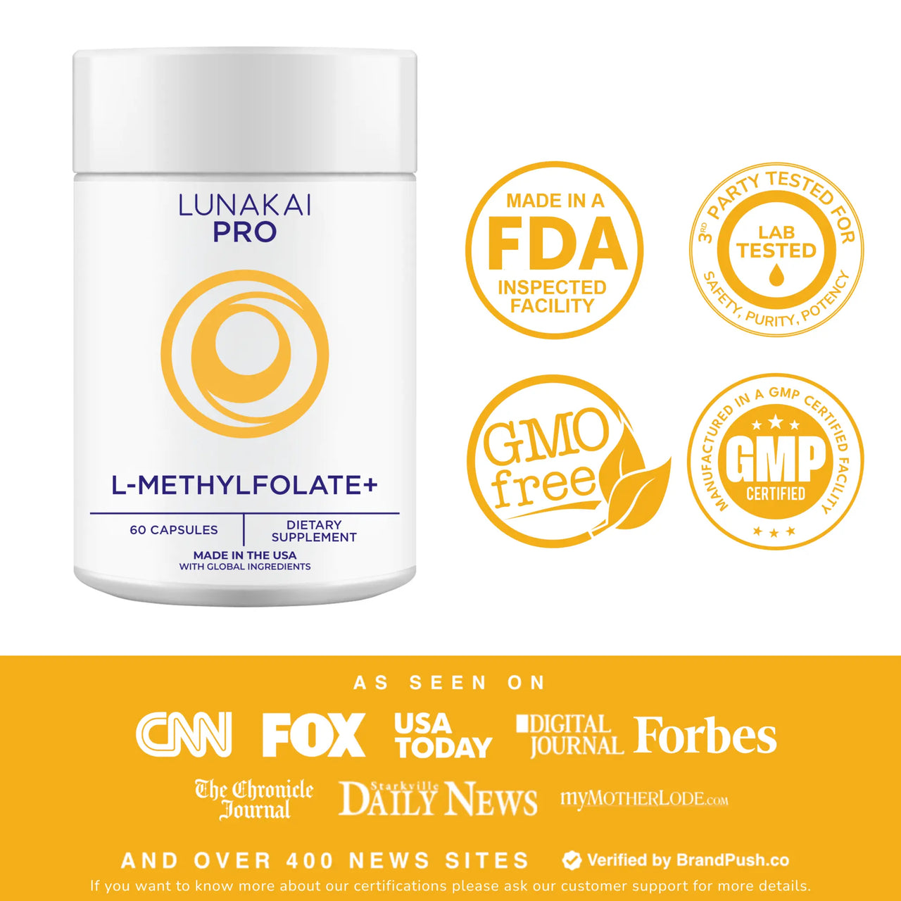 Lunakai PRO L-Methylfolate+ Capsules - 15mg 5-MTHF