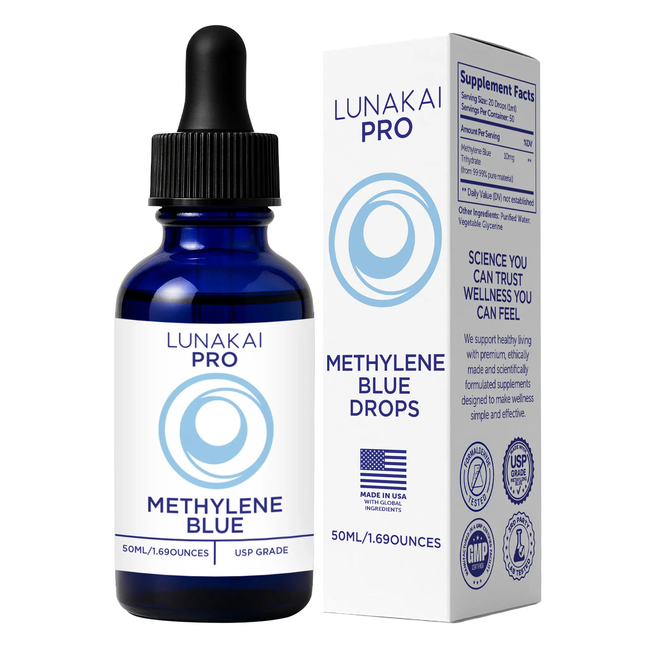 Lunakai PRO Methylene Blue 99.99% Pure - 1% USP Grade