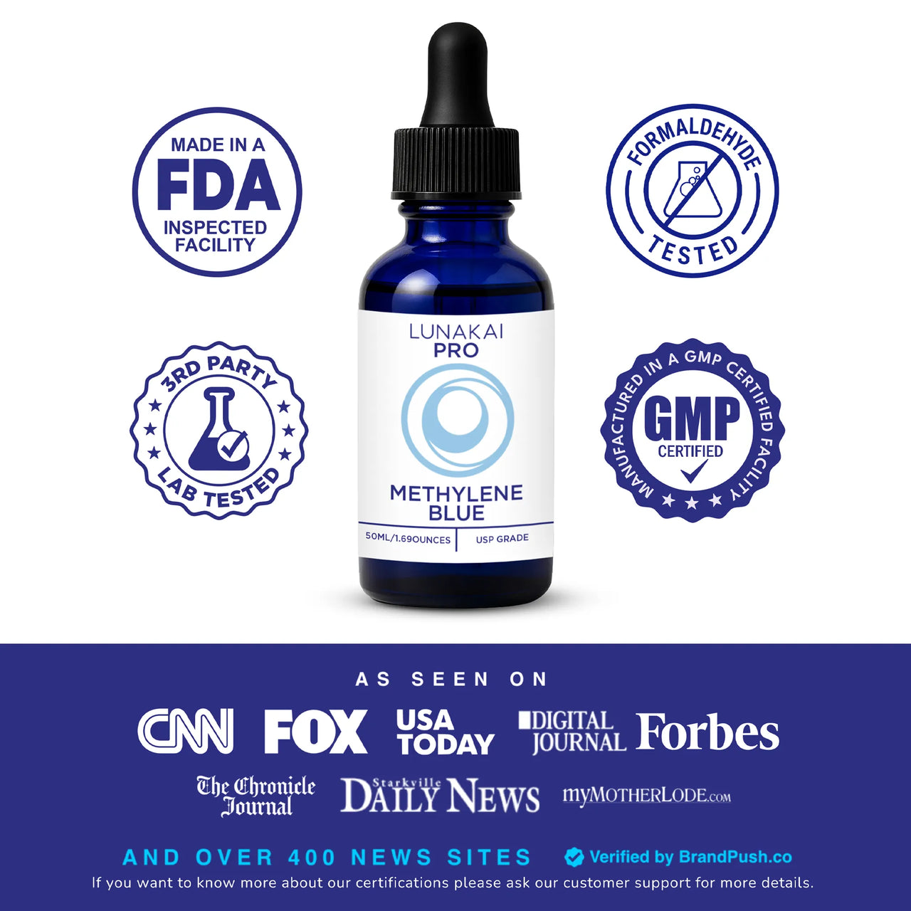 Lunakai PRO Methylene Blue 99.99% Pure - 1% USP Grade