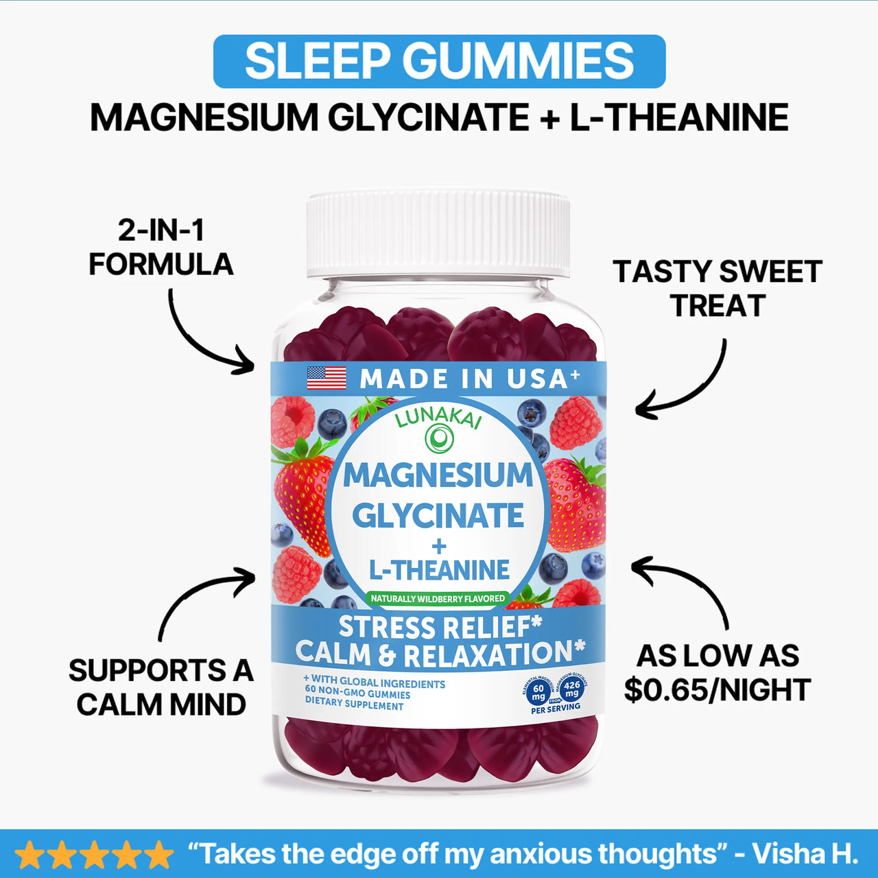 Magnesium Glycinate + L-Theanine Gummies – Wildberry