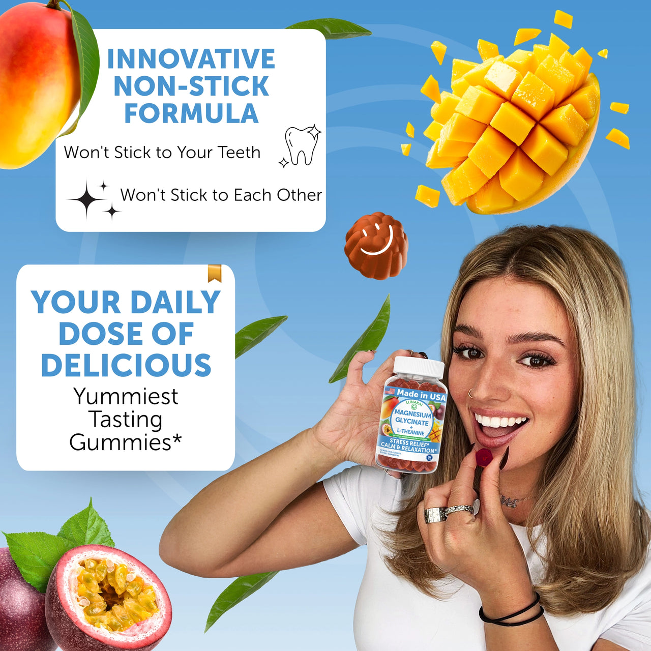 Magnesium Glycinate + L-Theanine Gummies – Mango/Passionfruit
