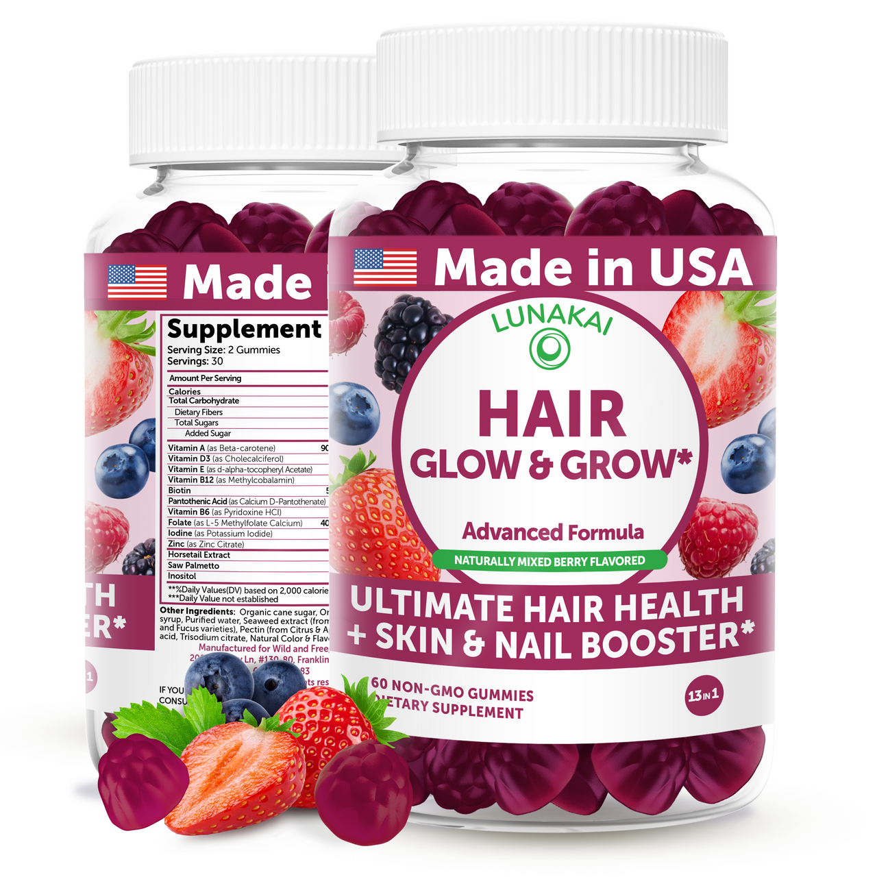 Hair Growth Gummies for Women – Biotin + Collagen, 60ct