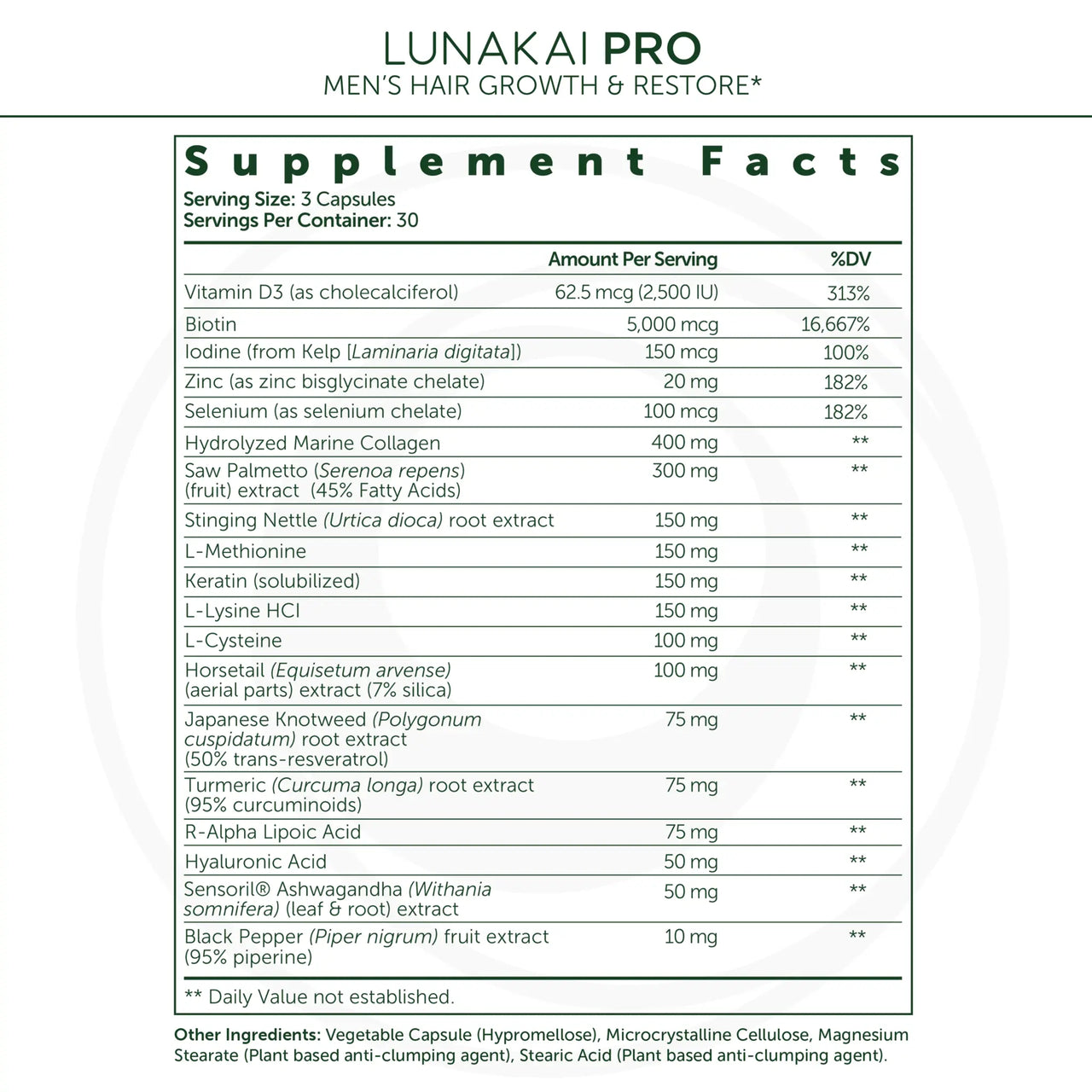 Lunakai PRO Men’s Hair Growth & Restore - 90 Capsules