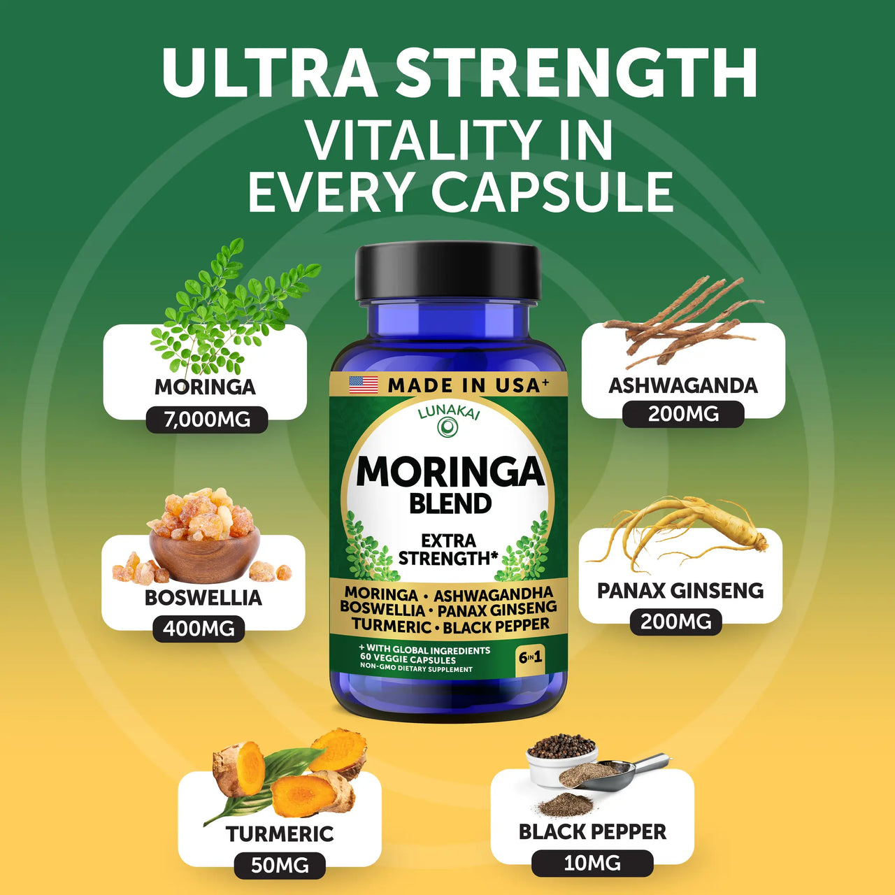 Pure Moringa Capsules – Advanced Leaf Extract, 60ct