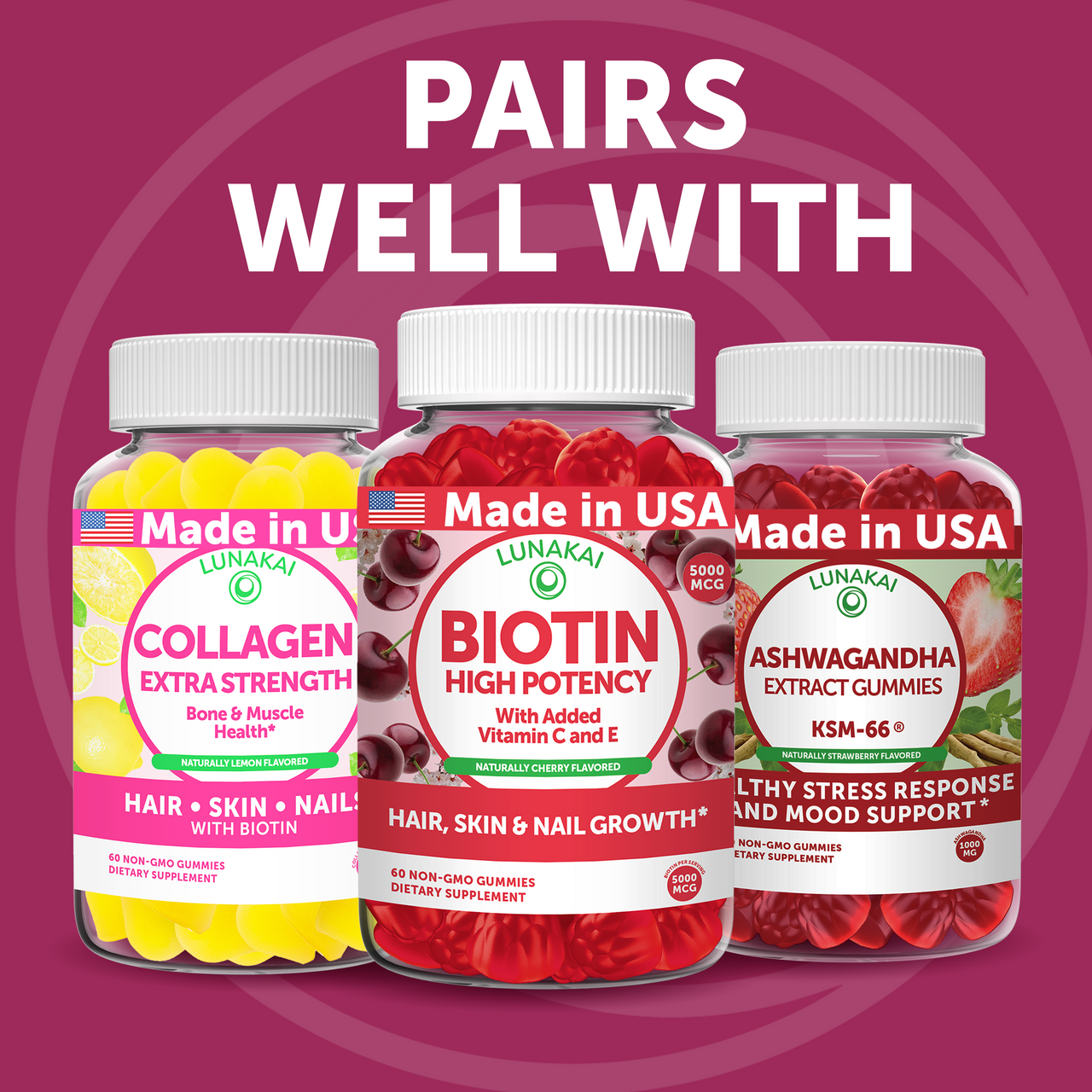 Hair Growth Gummies for Women – Biotin + Collagen, 60ct