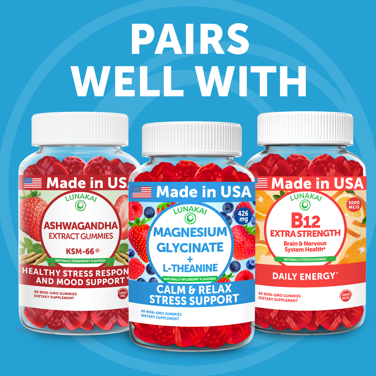 Calm & Stress Relief Gummies – GABA & L‑Theanine, 60ct