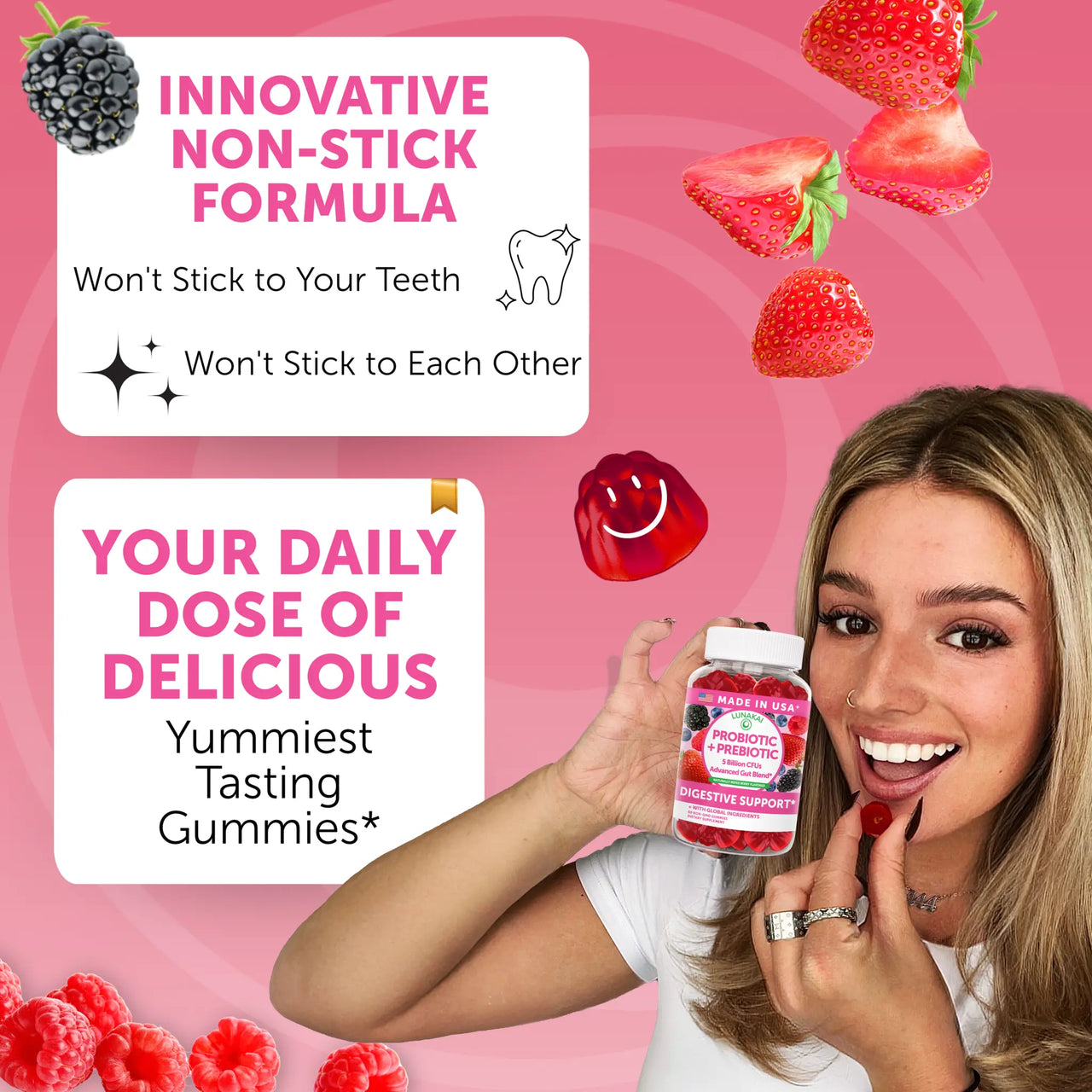 Probiotic + Prebiotic Gummies – Gut & Digestive Health – 60 Count
