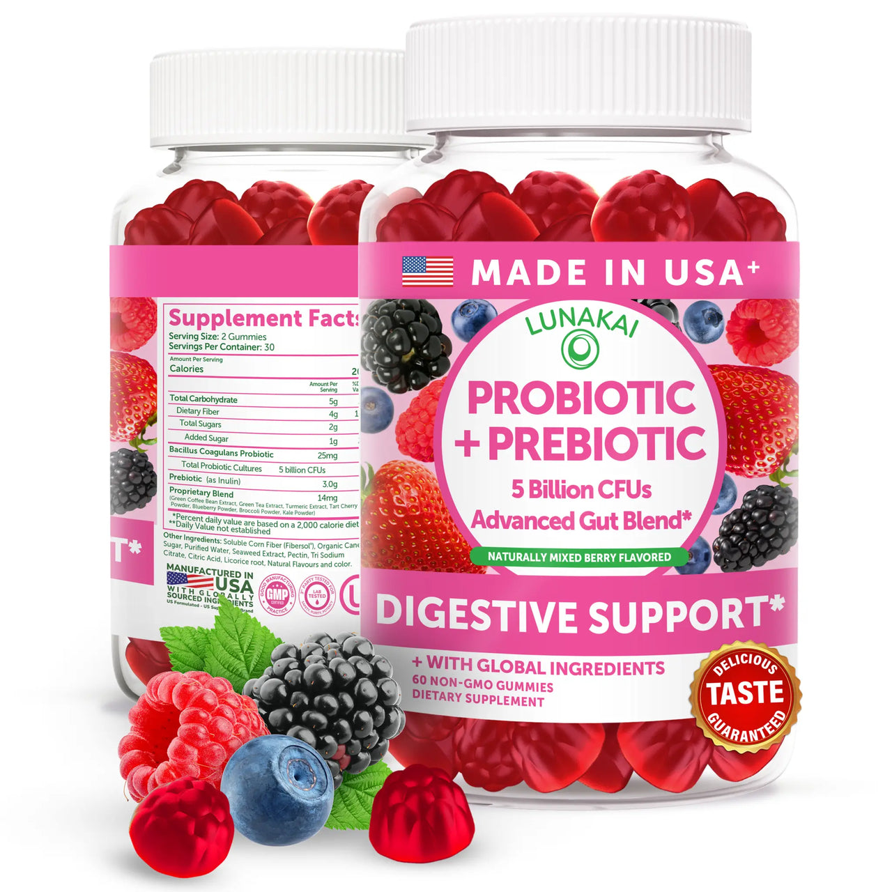 Probiotic + Prebiotic Gummies – Gut & Digestive Health – 60 Count