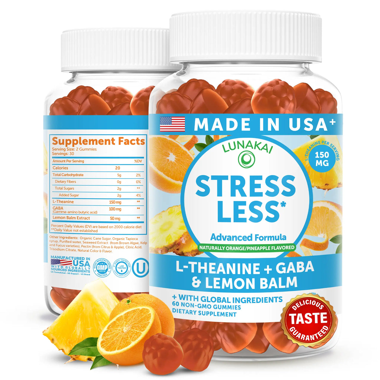 Calm & Stress Relief Gummies – GABA & L‑Theanine, 60ct