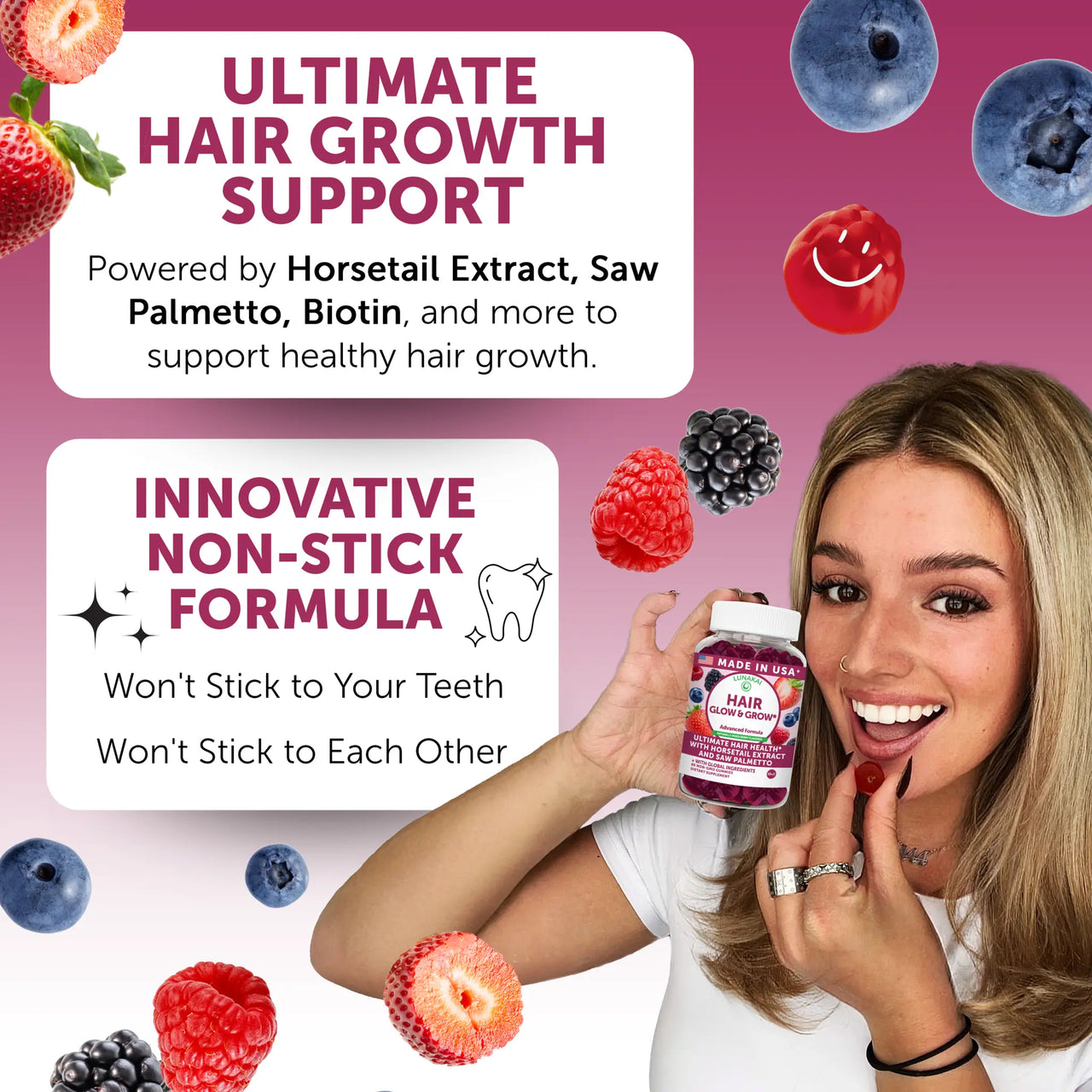 Hair Growth Gummies for Women – Biotin + Collagen, 60ct