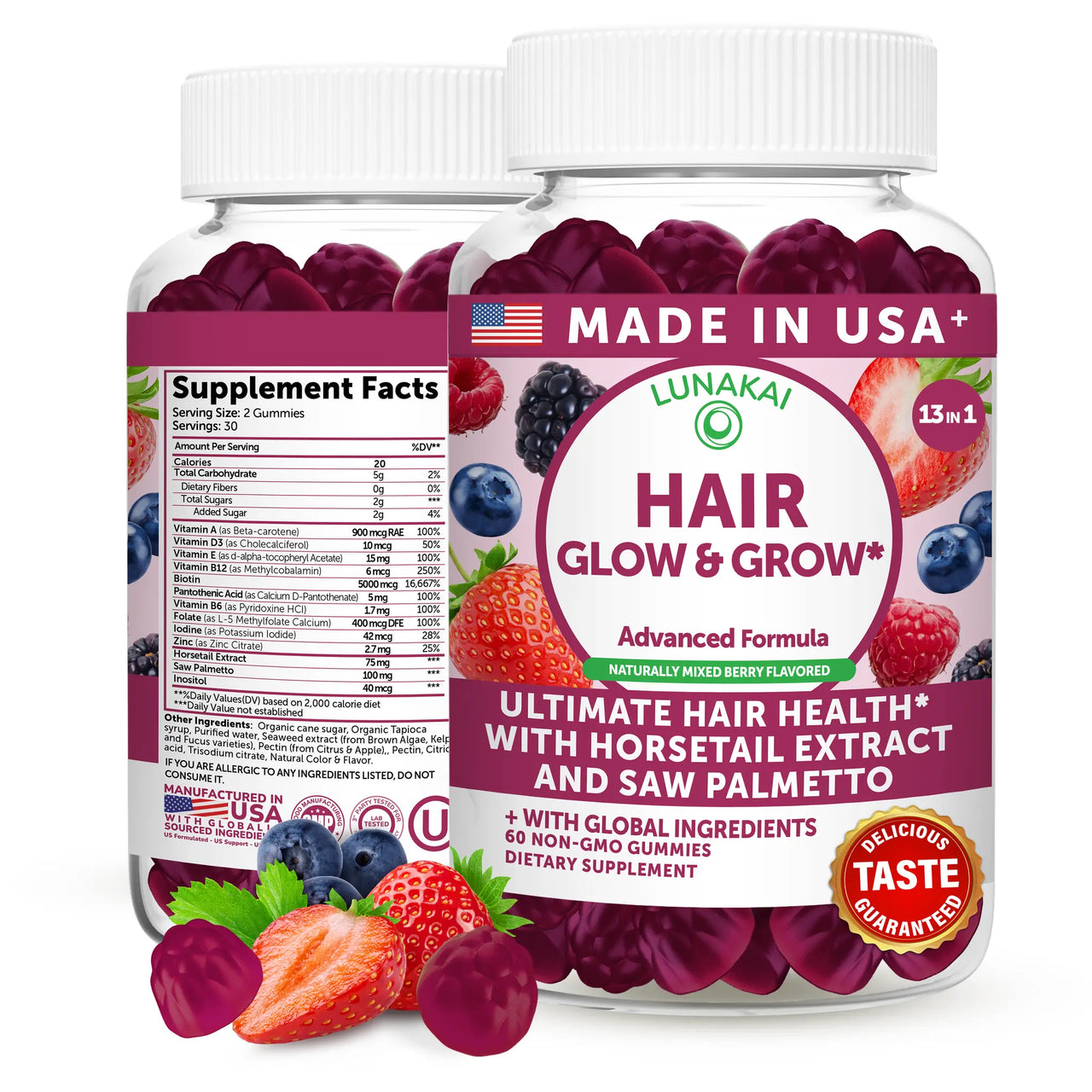 Hair Growth Gummies for Women – Biotin + Collagen, 60ct