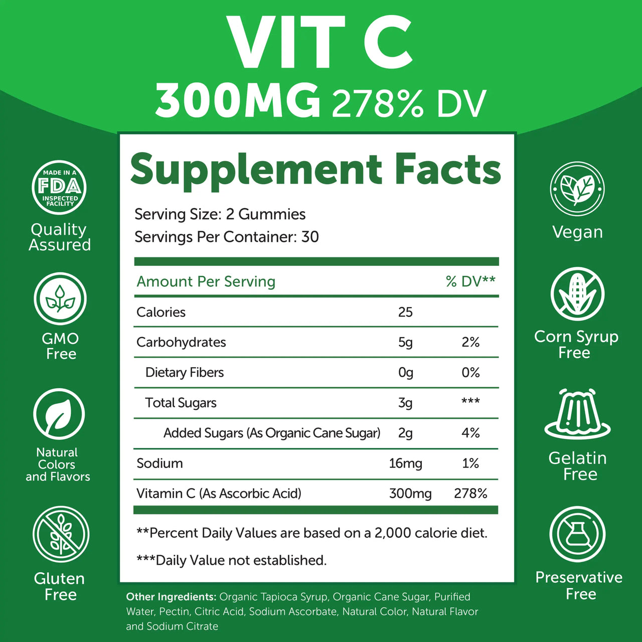 Vitamin C Gummies – 300mg Immune Support – 60 Count