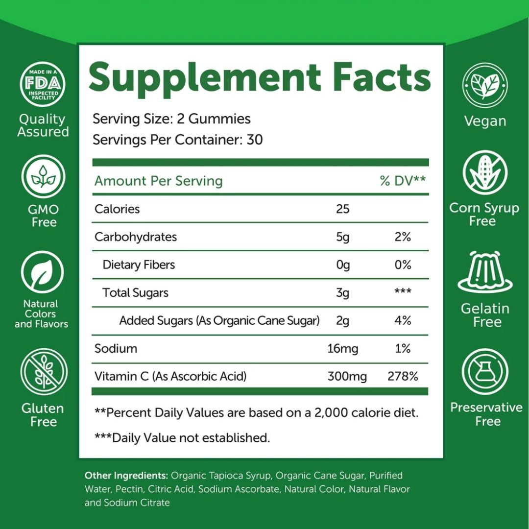 Vitamin C Gummies – 300mg Immune Support – 60 Count