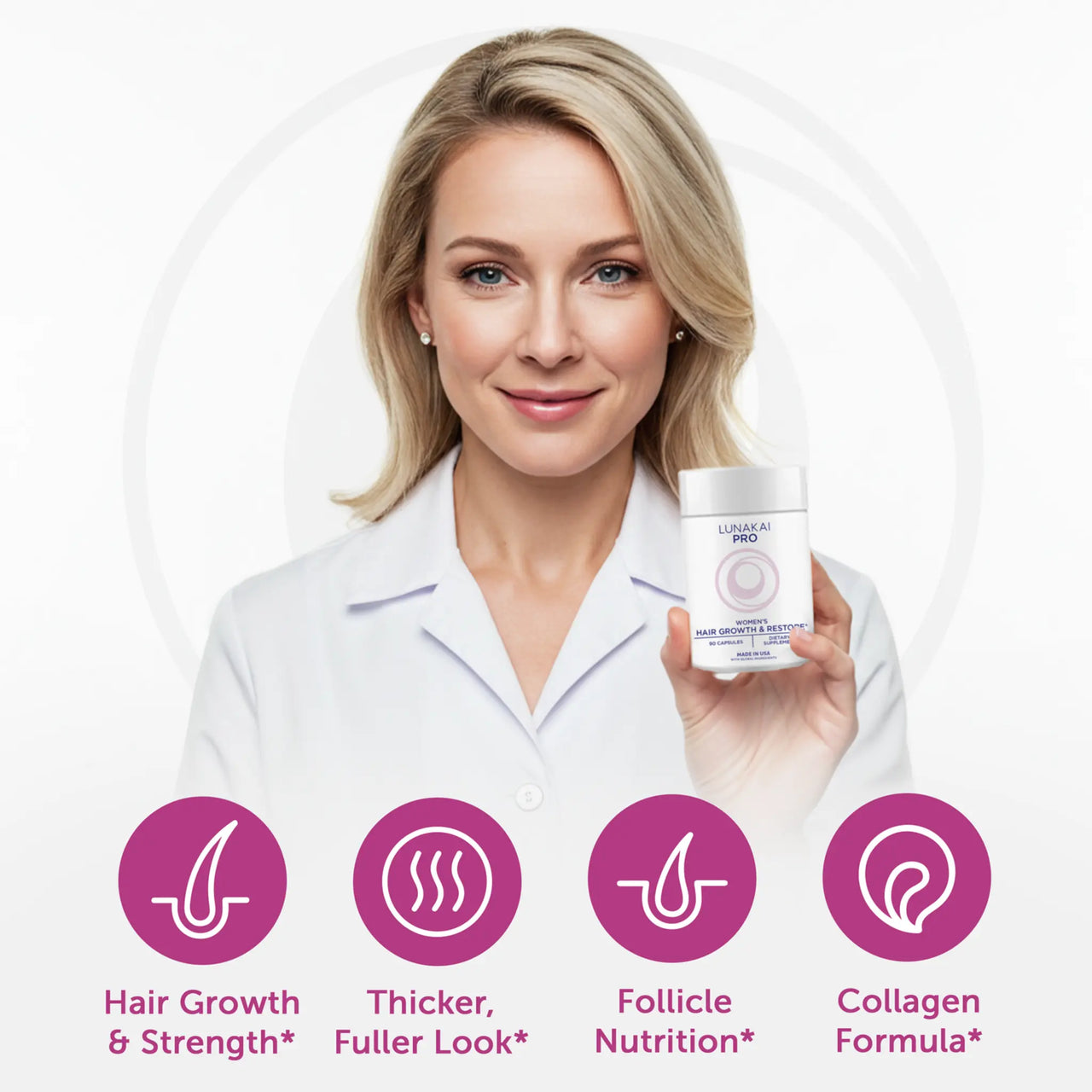 Lunakai PRO Women’s Growth & Restore Vitamins – Hair, Skin, & Hormonal Support