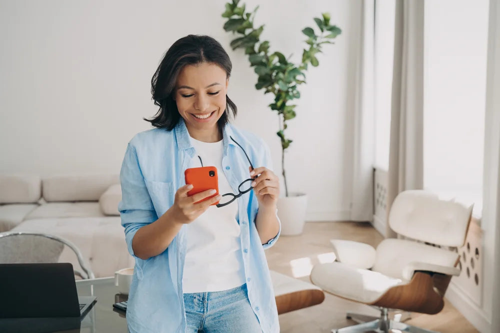 Woman joining on her phone