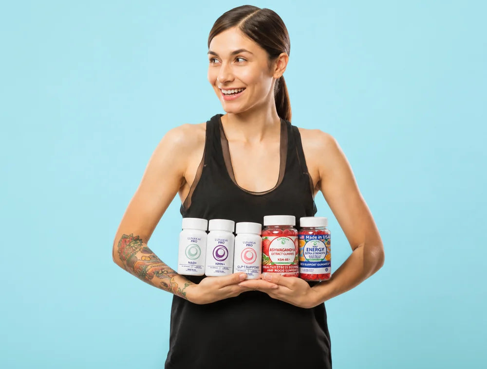 Woman holding Lunakai supplements