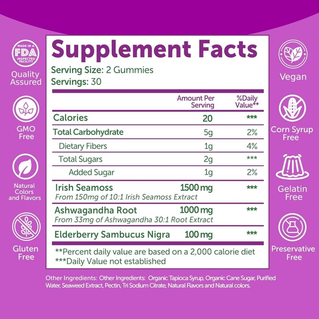 Sea Moss Gummies with Ashwagandha & Elderberry